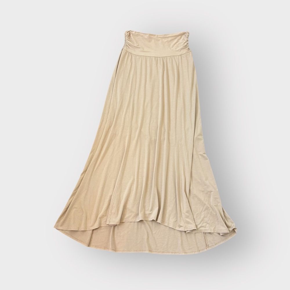 Three Dots Beige Ruched High Low Maxi Skirt